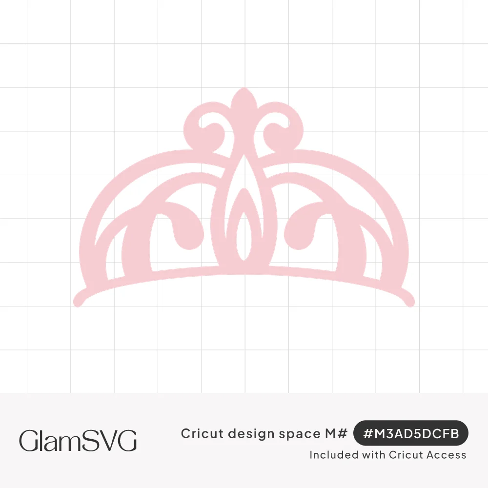 Pink silhouette of a tiara with an arched band, curling scrollwork and a tall center flourish