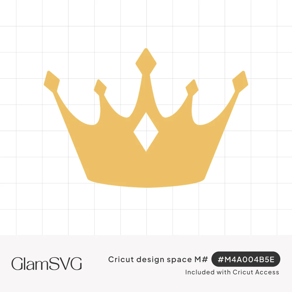 Solid gold crown silhouette with five pointed tips topped by small diamonds and a diamond-shaped cutout in the center