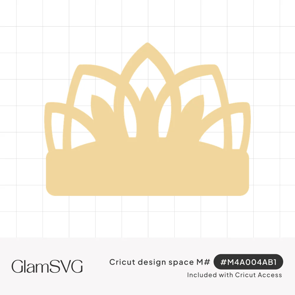 Pale gold crown silhouette with pointed lotus-like petals, outlined outer petals and solid inner petals above a flat band