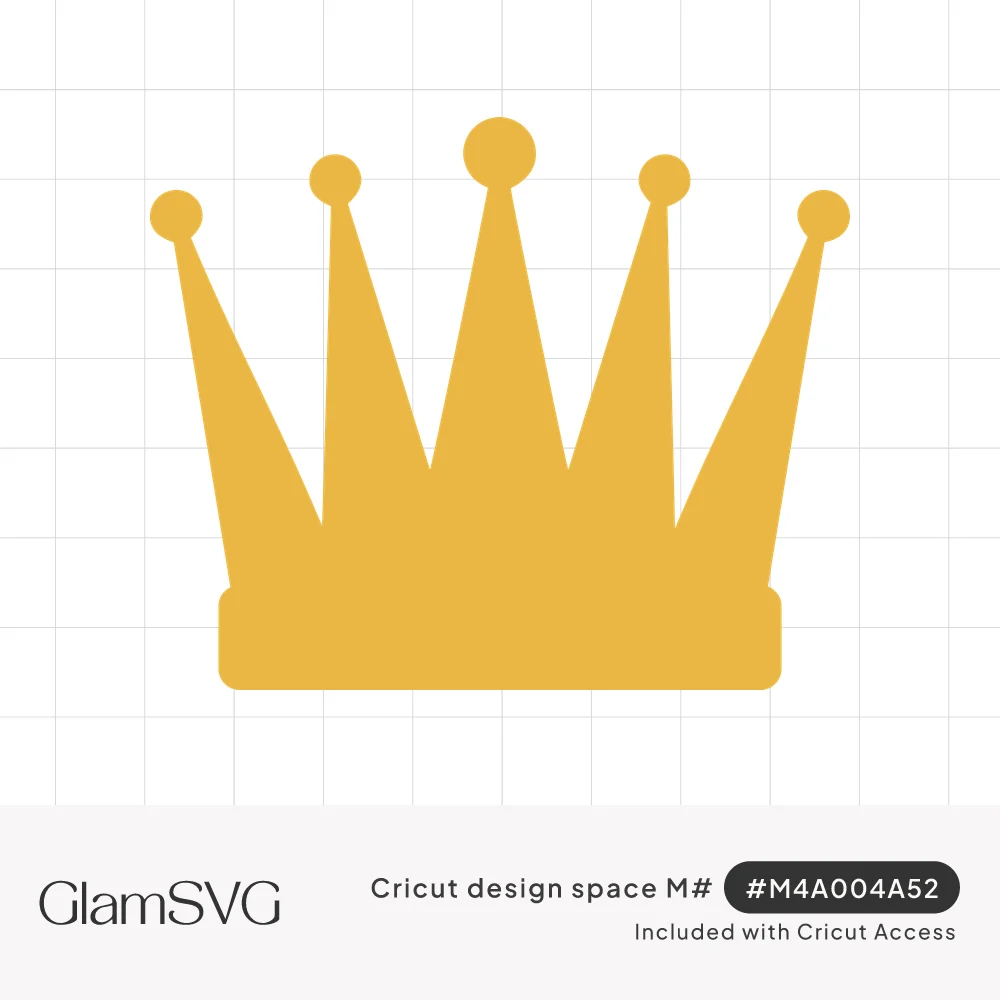 Solid golden yellow five-point crown with round ball tips on each spike and a flat rectangular base