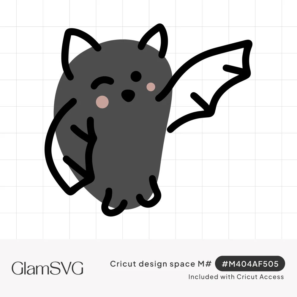 Hand-drawn chubby gray bat with pointed ears, rosy cheeks and a wink, waving one outstretched wing