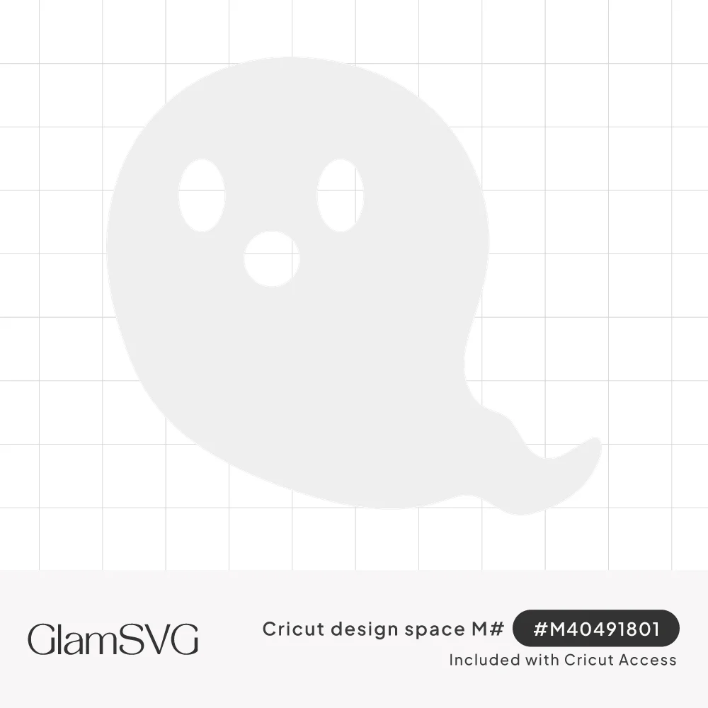 Simple white cartoon ghost with two oval eyes, a small round mouth and a curled wispy tail