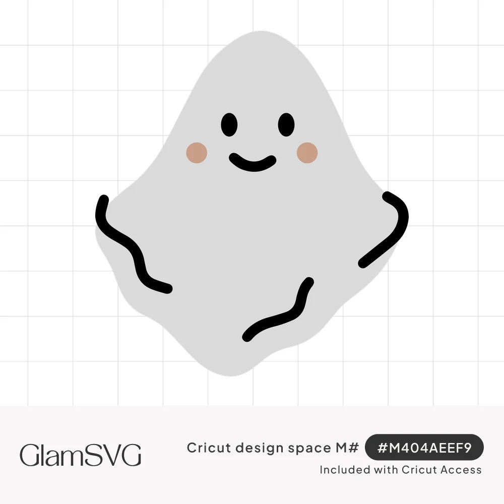 Cute gray ghost with a smiling face, pink cheeks and wavy black outline lines on its sides and bottom