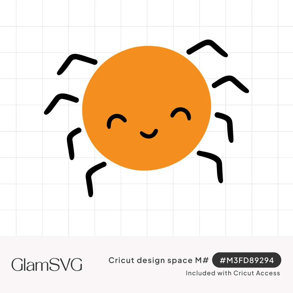 Cute round orange spider with closed smiling eyes, a small smile and eight bent black legs