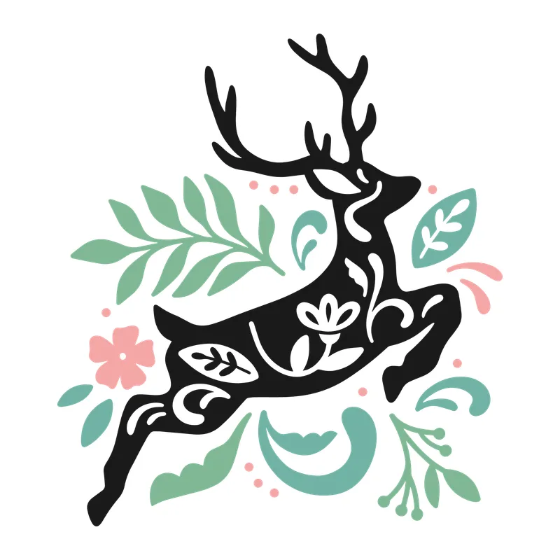 Folk Floral Leaping Deer