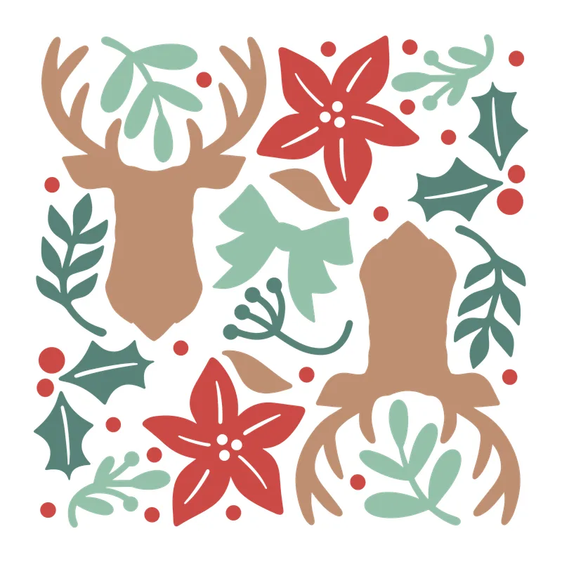 Christmas Deer and Poinsettia Pattern