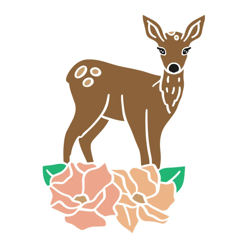 Fawn with Pink Flowers