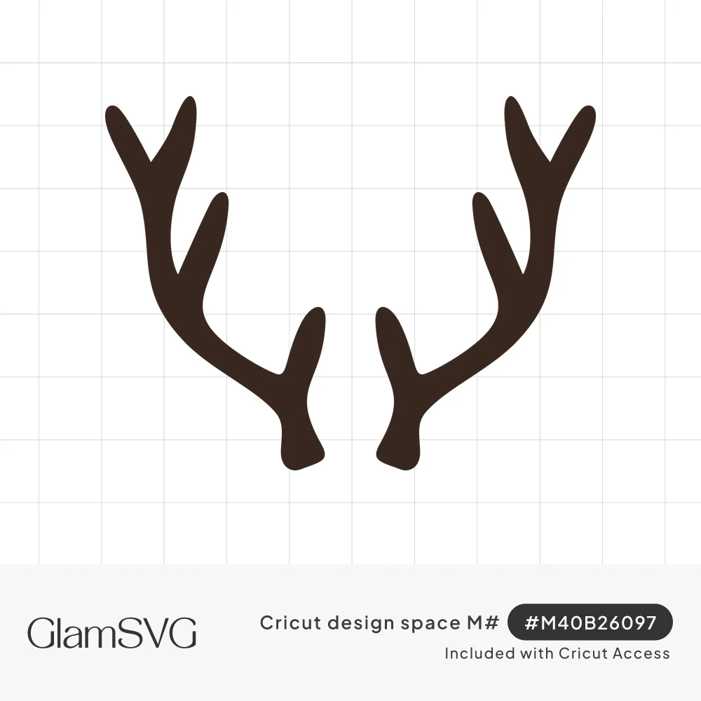 Dark brown silhouette of a matched pair of deer antlers with forked tines on a white background