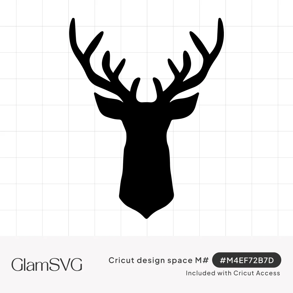 Black silhouette of a front-facing stag head with tall, symmetrical branching antlers on a white background