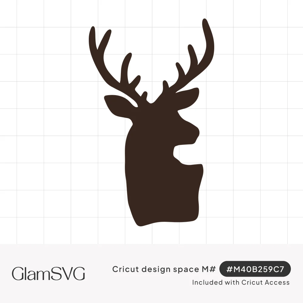 Dark brown silhouette of a deer head in side profile with tall branching antlers