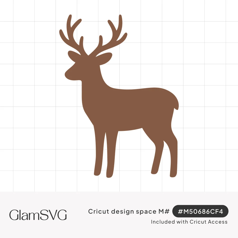 Solid brown silhouette of a standing buck deer with tall branching antlers, shown in side profile