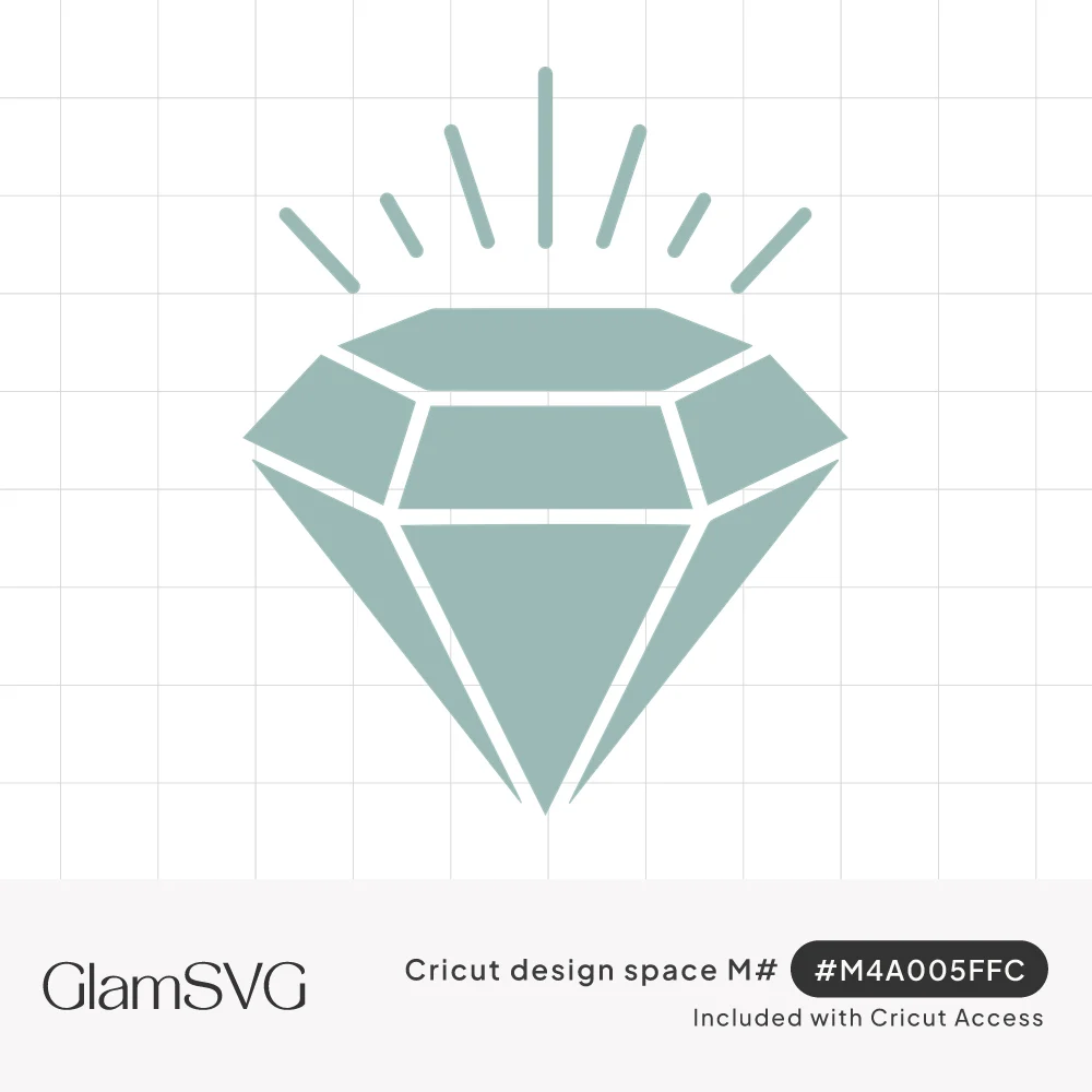 Solid sage green geometric diamond with faceted panels and short sparkle rays radiating above it