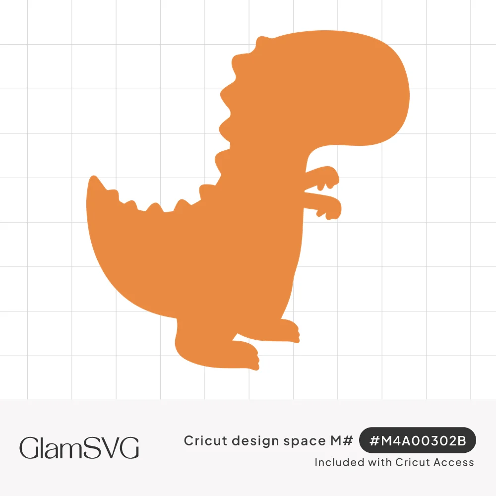 Orange silhouette of a cute chubby T-rex dinosaur with spiky back ridges, a big round head and tiny arms