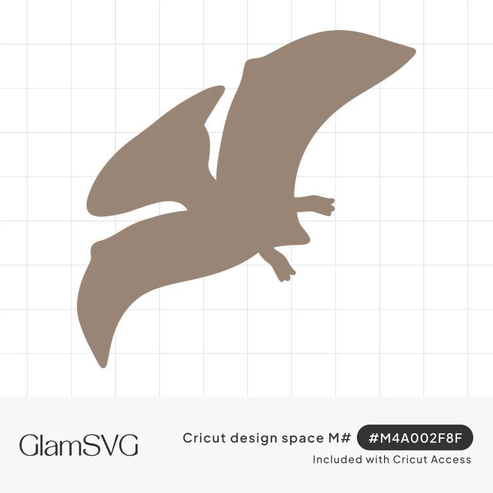 Solid taupe silhouette of a pterodactyl flying with wings outstretched and small clawed feet below