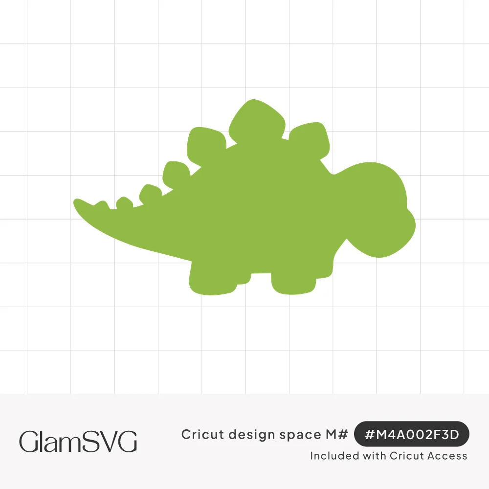 Green silhouette of a cute chubby stegosaurus dinosaur with rounded back plates and a short tail