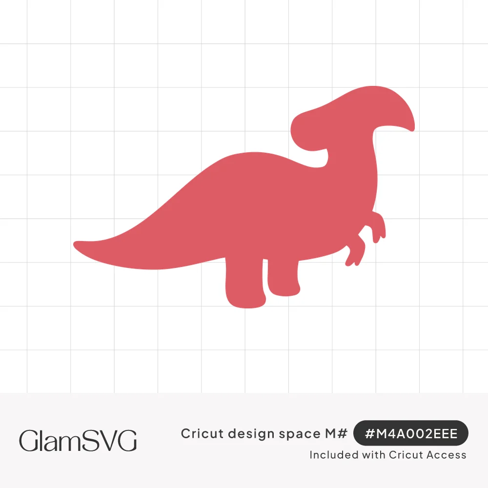 Solid coral silhouette of a parasaurolophus dinosaur with a curved head crest, small front claws and a long tail