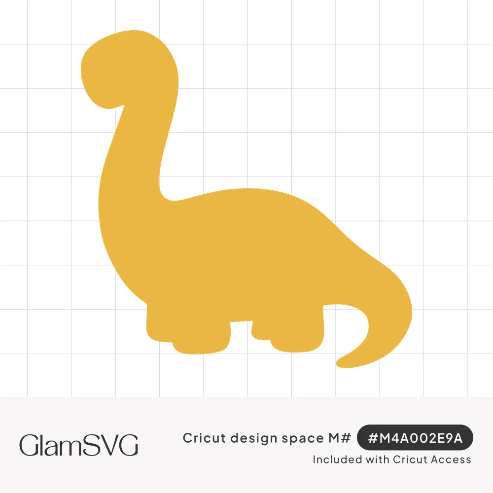 Solid yellow silhouette of a long-necked brontosaurus dinosaur with short legs and a curled tail