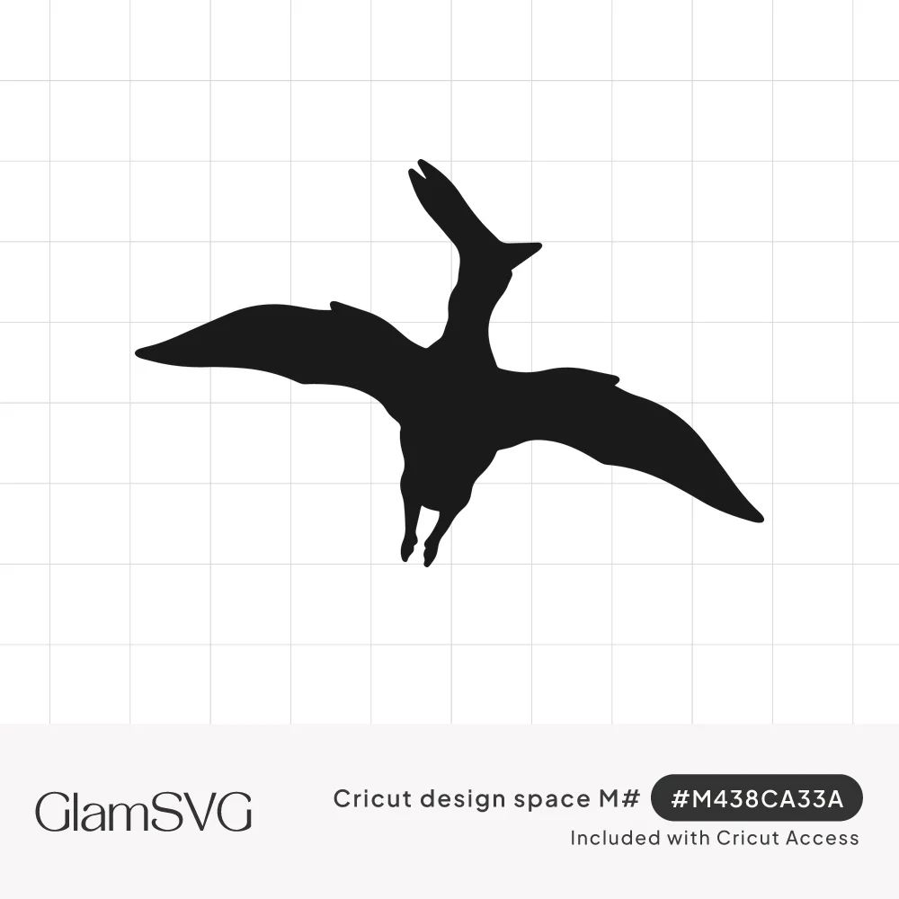 Solid black silhouette of a pterodactyl flying with wings spread wide, crested head raised and legs hanging below