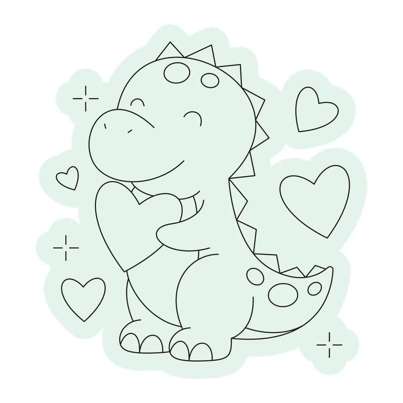 Baby Dinosaur Hugging Heart
