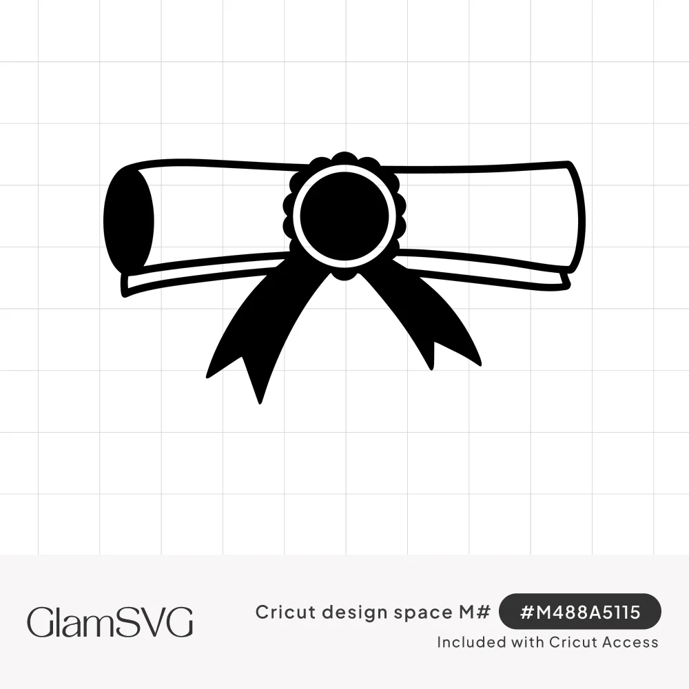 Black and white rolled diploma scroll tied with a scalloped rosette seal and two ribbon tails