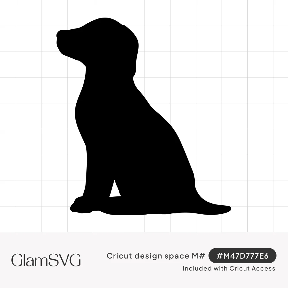 Solid black silhouette of a sitting dog with floppy ears, nose tilted upward