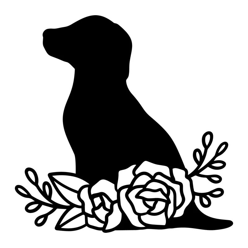 Sitting Dog with Roses
