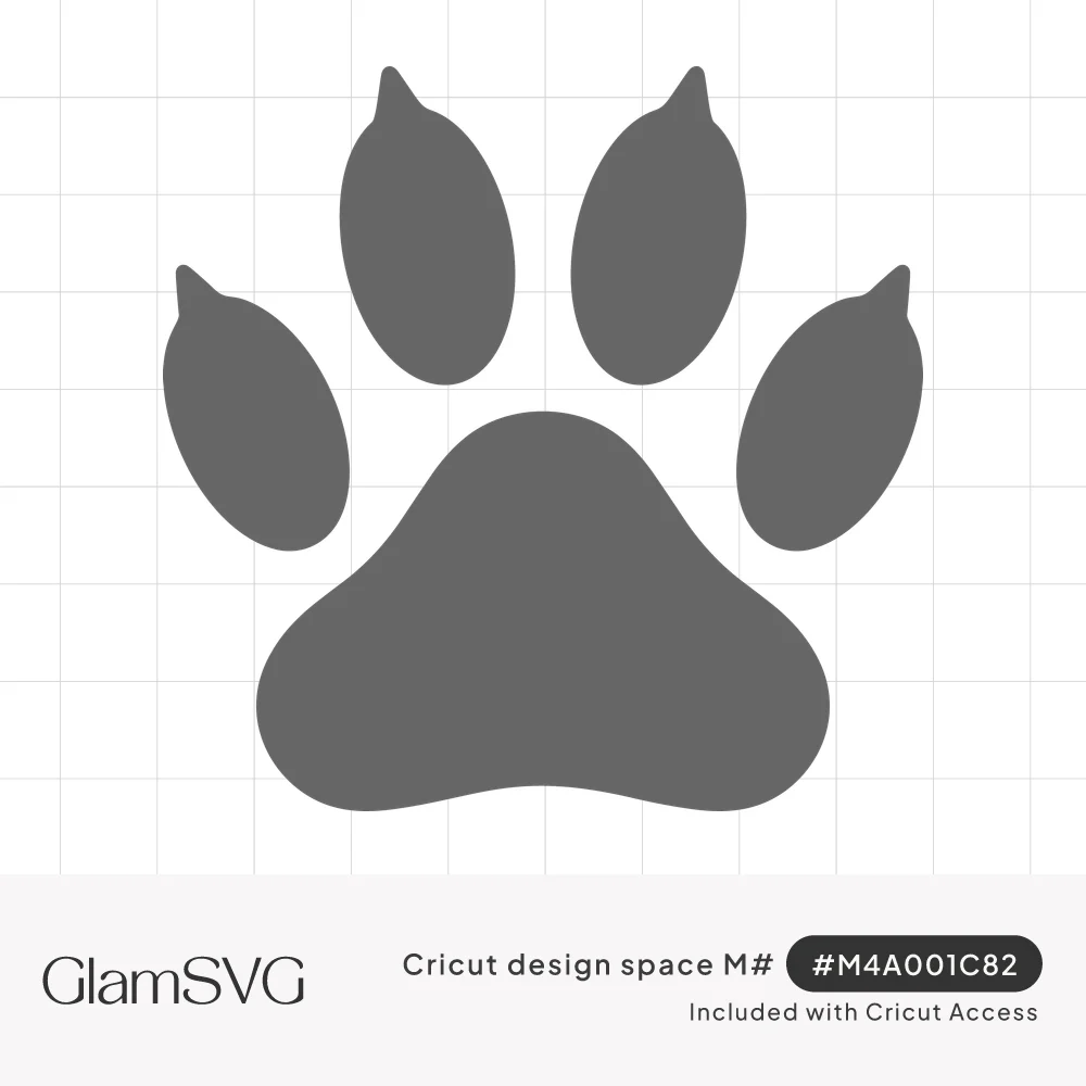 Solid gray dog paw print silhouette with four claw-tipped toe pads above a large rounded heel pad
