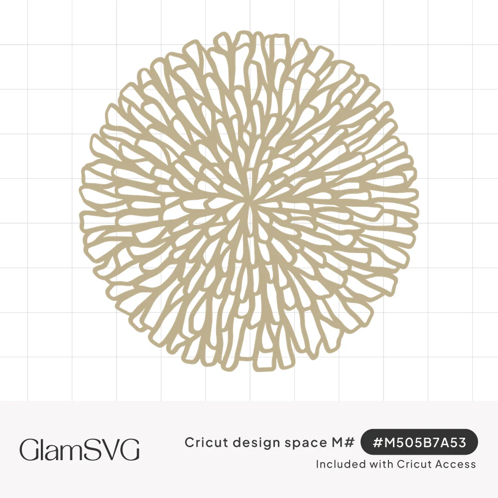 Round champagne gold doily with an organic, coral-like lattice of branching lines radiating from the center