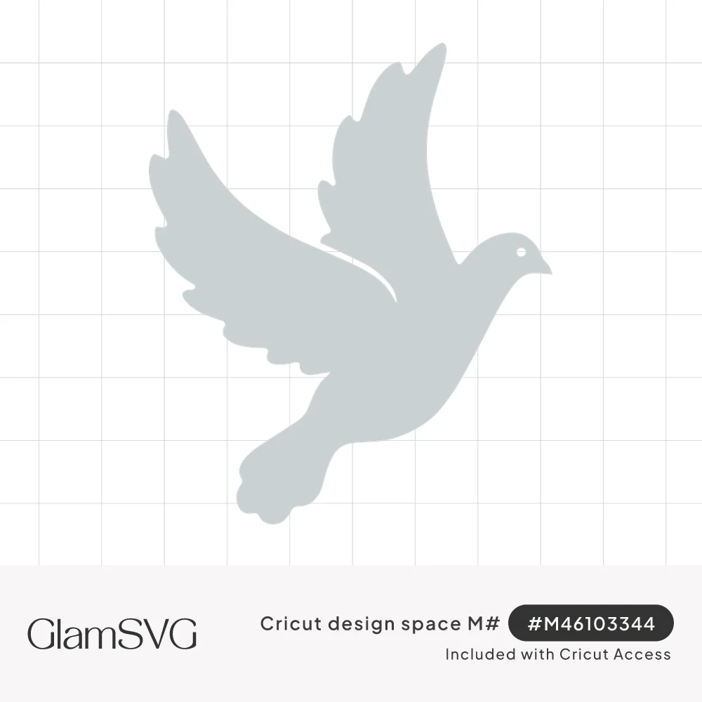 Light gray silhouette of a dove in flight with both wings raised and tail feathers spread