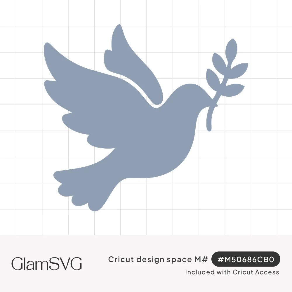 Solid blue-gray silhouette of a flying dove holding a small olive branch in its beak