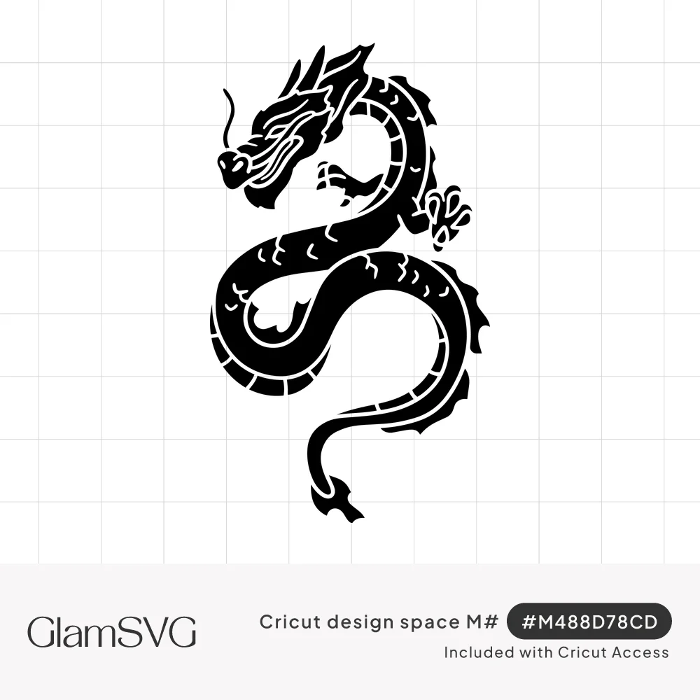 Black silhouette of a coiled Eastern-style dragon with whiskers, claws and scale details on a white background