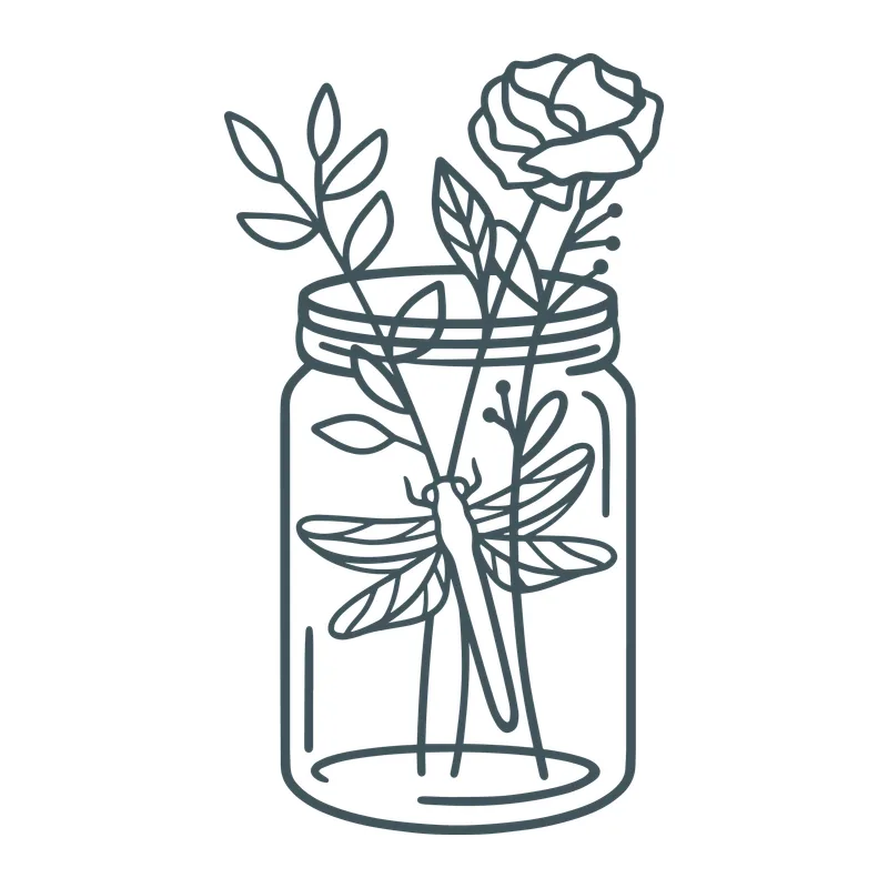 Dragonfly and Flowers in a Jar