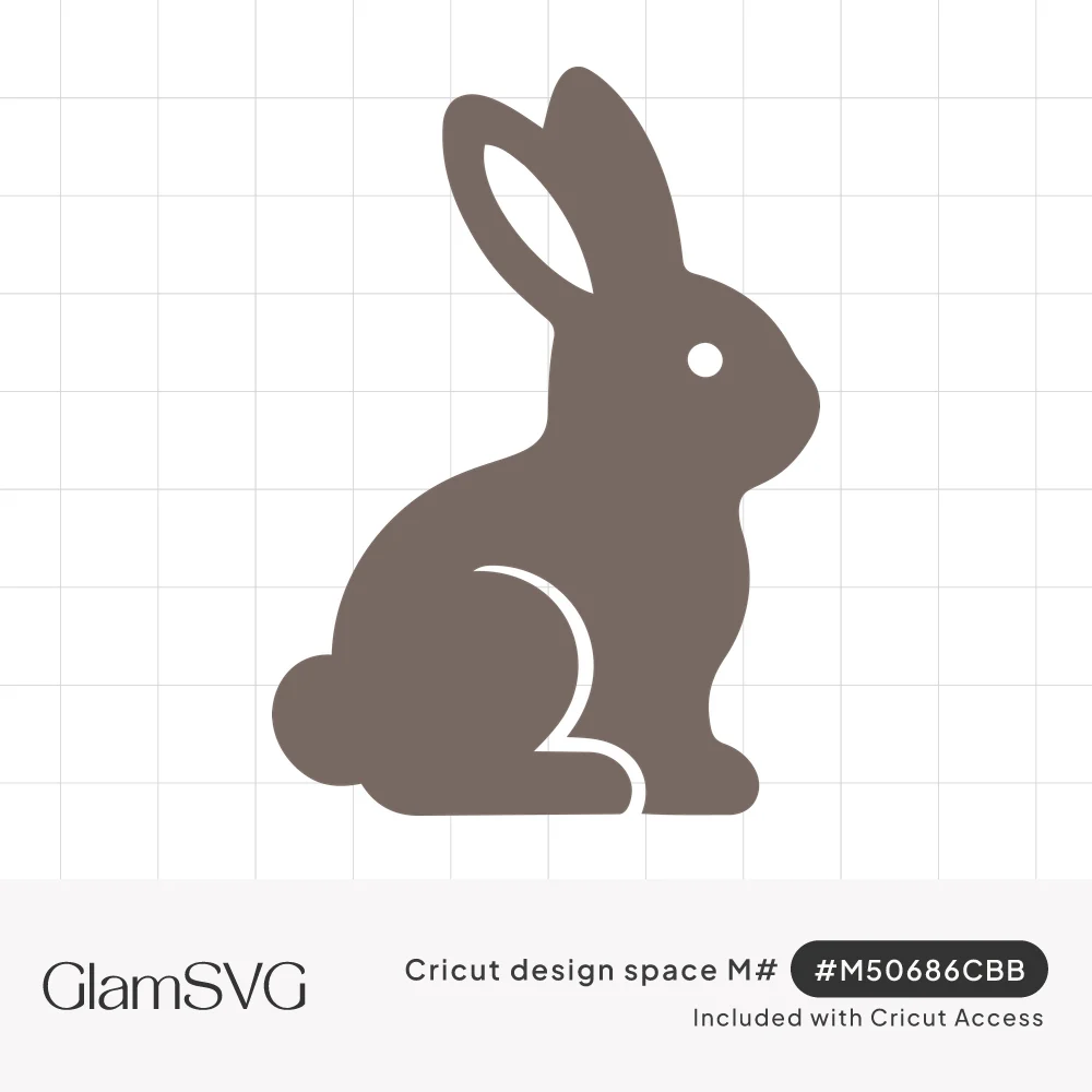 Solid brown silhouette of a seated bunny in profile with tall ears, round tail, and cut-out eye and leg details