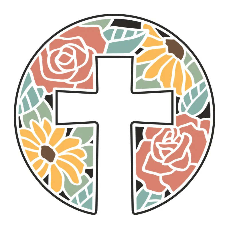Easter Cross in a Floral Circle