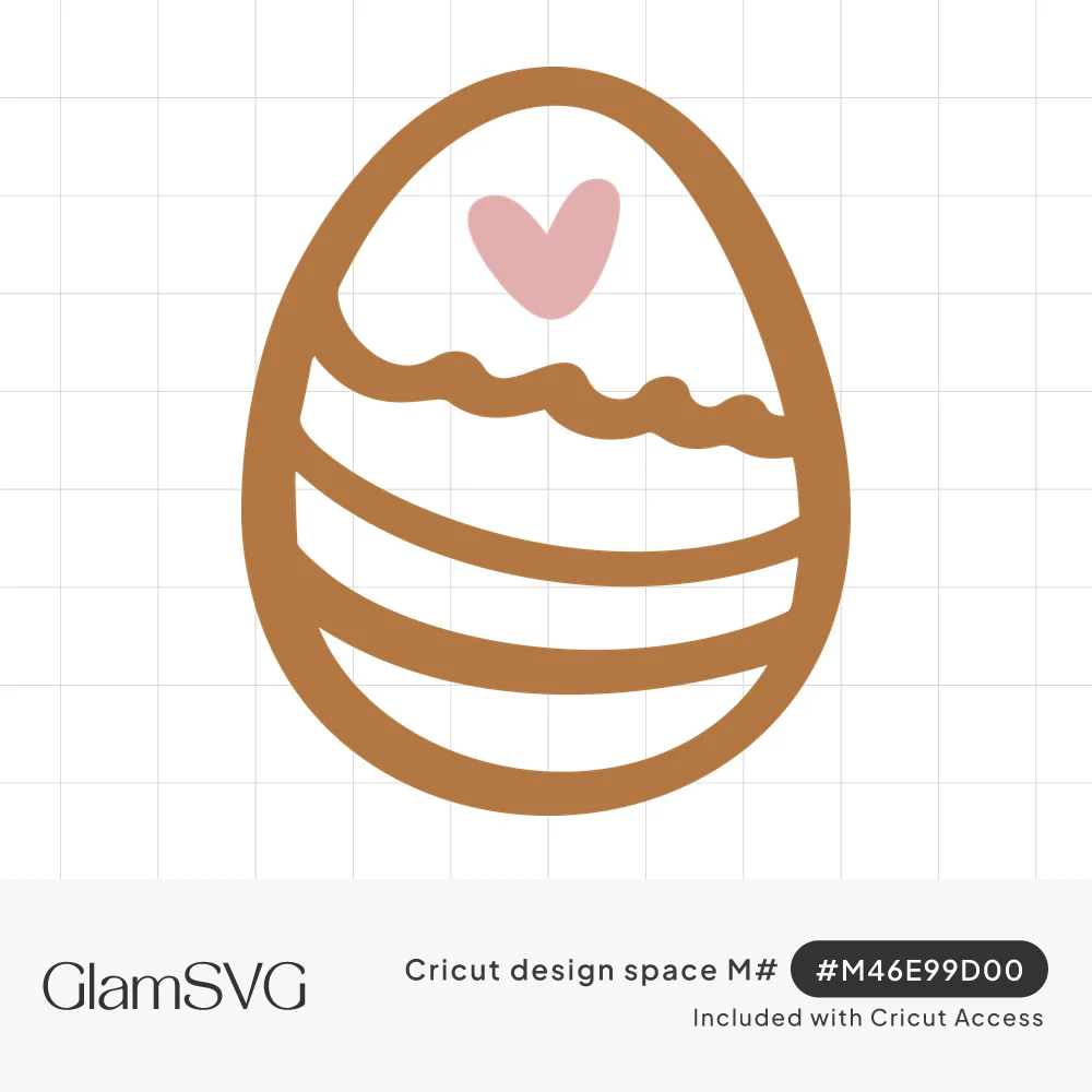 Brown outlined Easter egg with a wavy stripe and two curved bands, and a small pink heart near the top