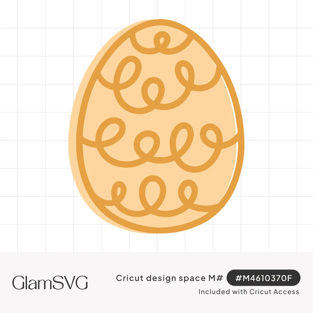 Peach Easter egg with golden orange outline and rows of looping swirl lines across the shell
