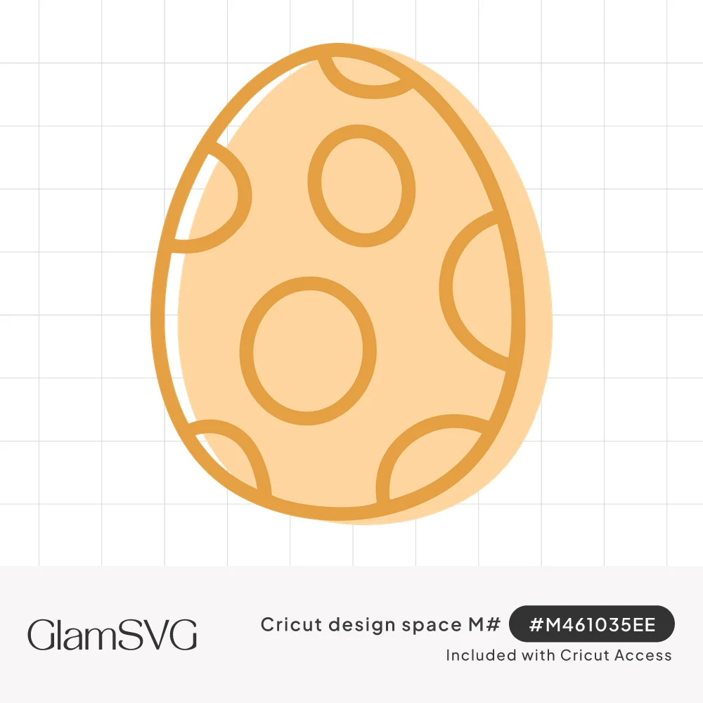 Outlined Easter egg with circles and half circles in golden orange over an offset soft peach fill
