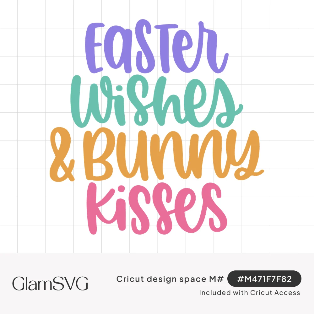 Easter Wishes & Bunny Kisses in playful hand-lettered script with purple, teal, orange and pink pastel lines