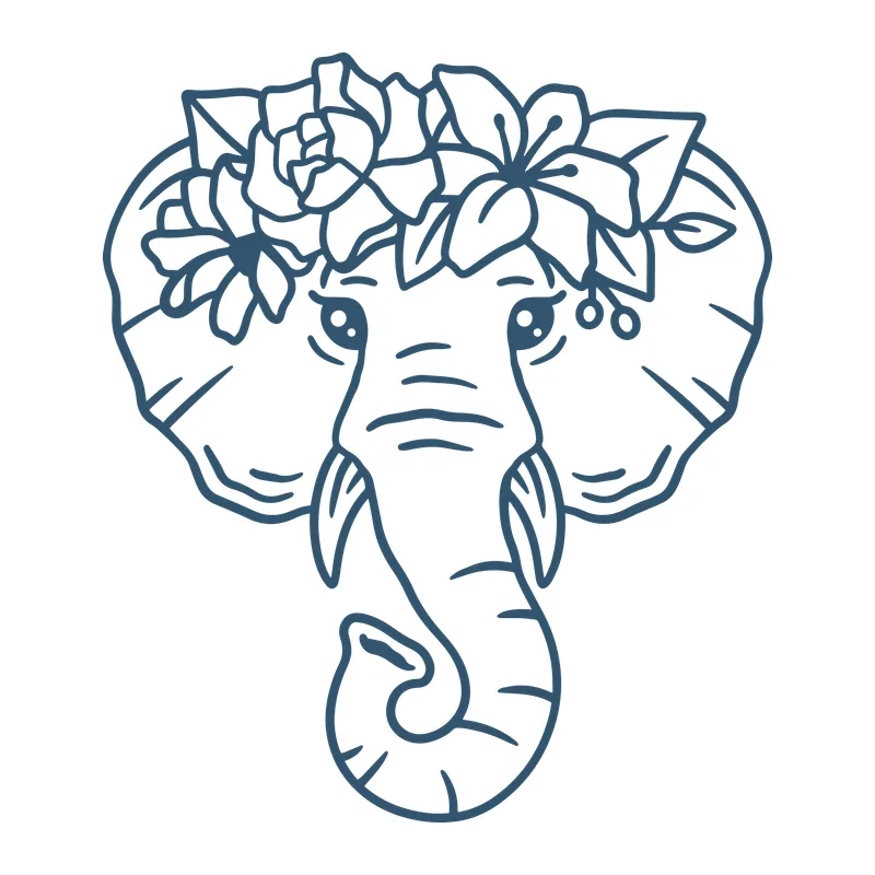 Elephant Face with Flower Crown