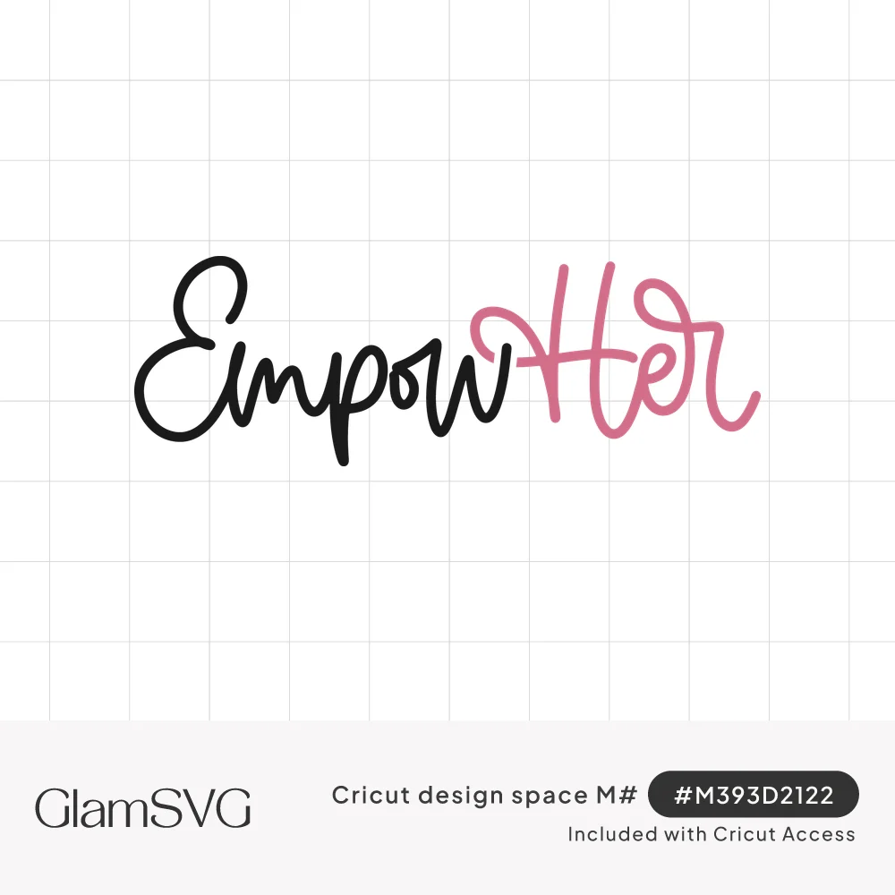 The word EmpowHer in flowing hand-lettered script, with Empow in black and Her in soft pink