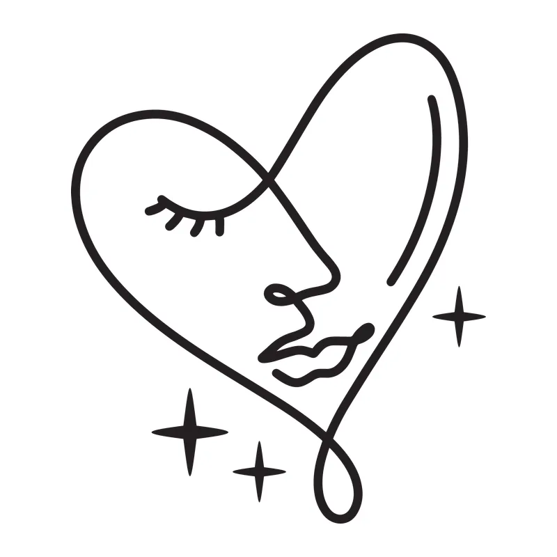 Line Art Face In A Heart