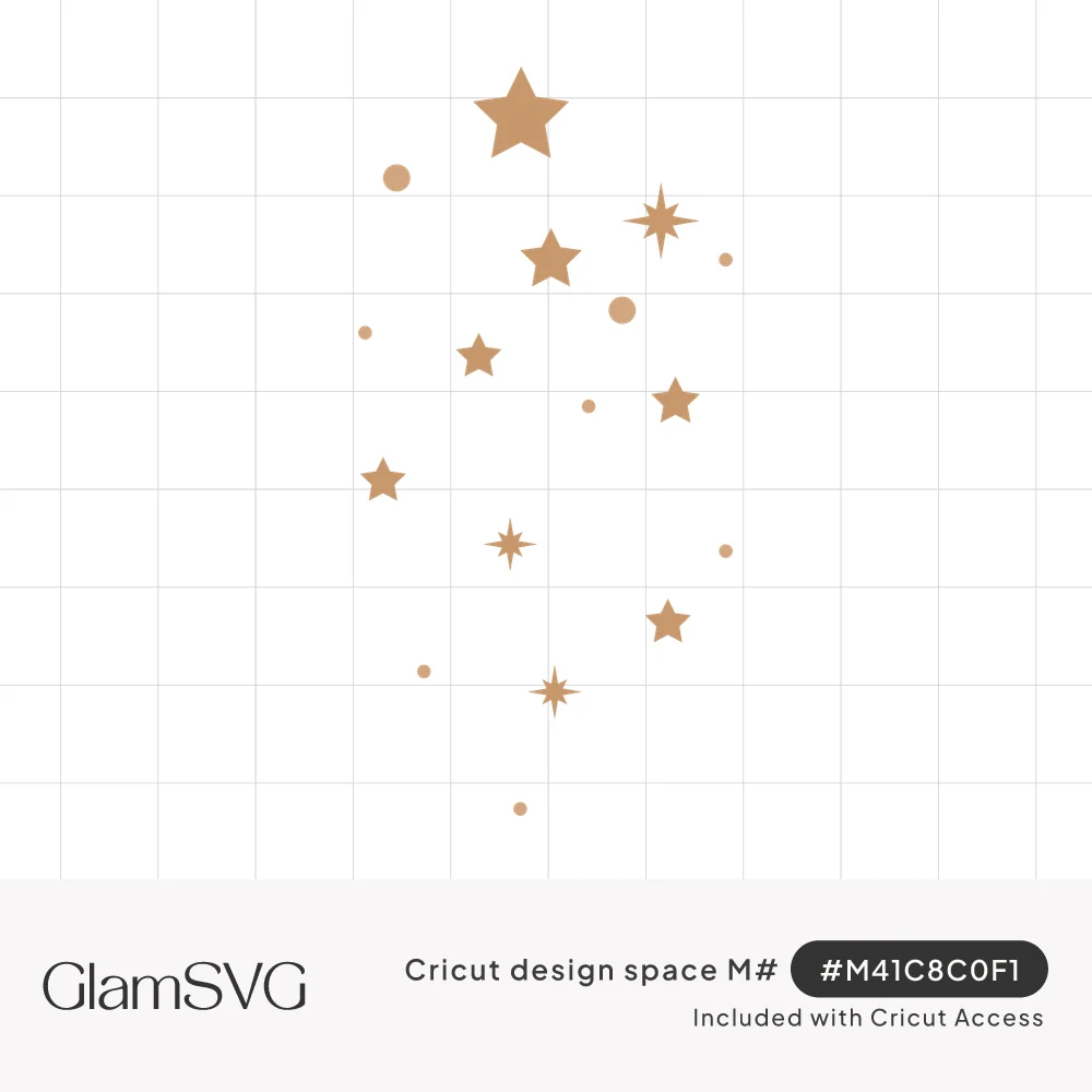 Scattered trail of gold five-point stars, four-point sparkles and small dots drifting downward on a white background