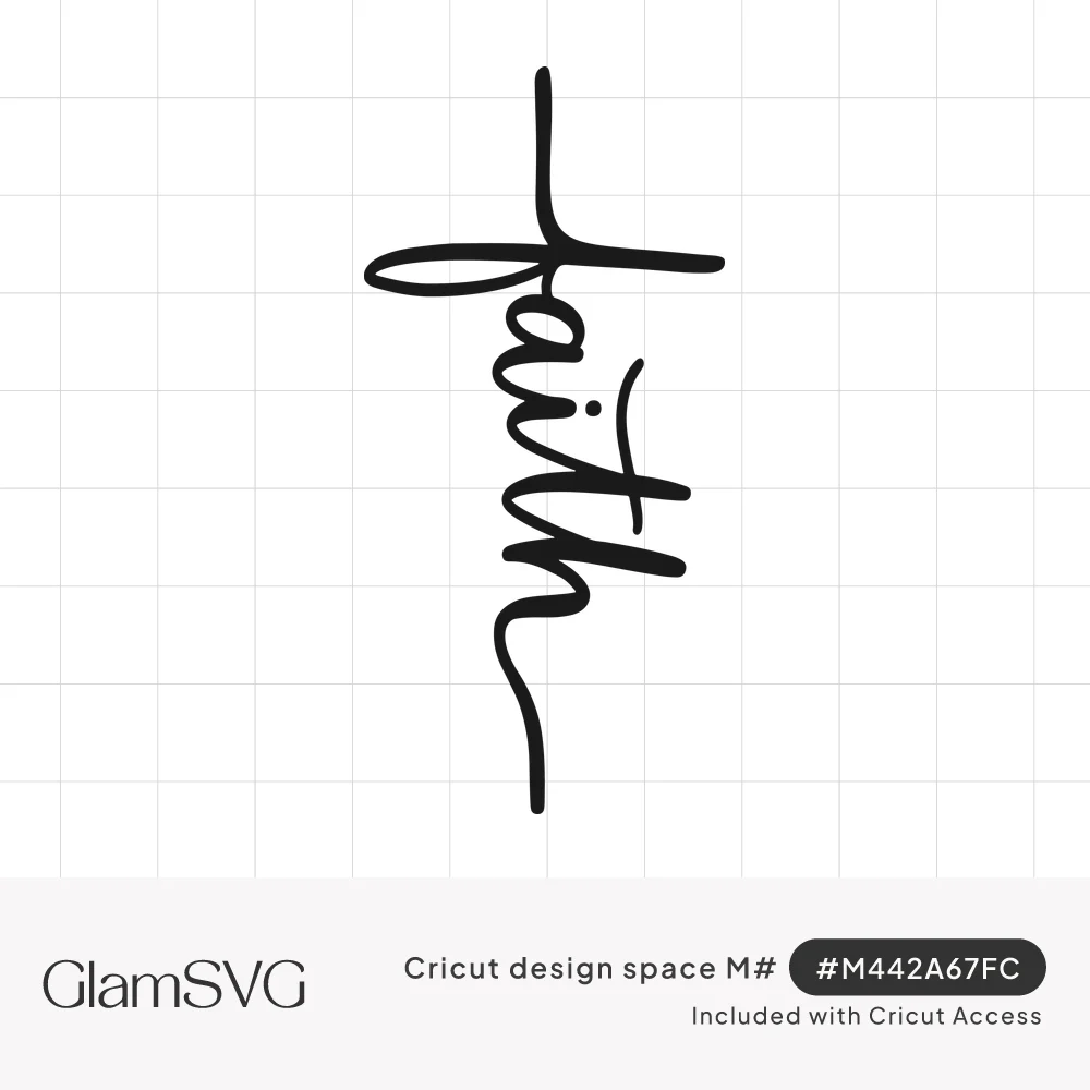 The word faith in thin black vertical script, with the tall f and crossed t forming a cross shape