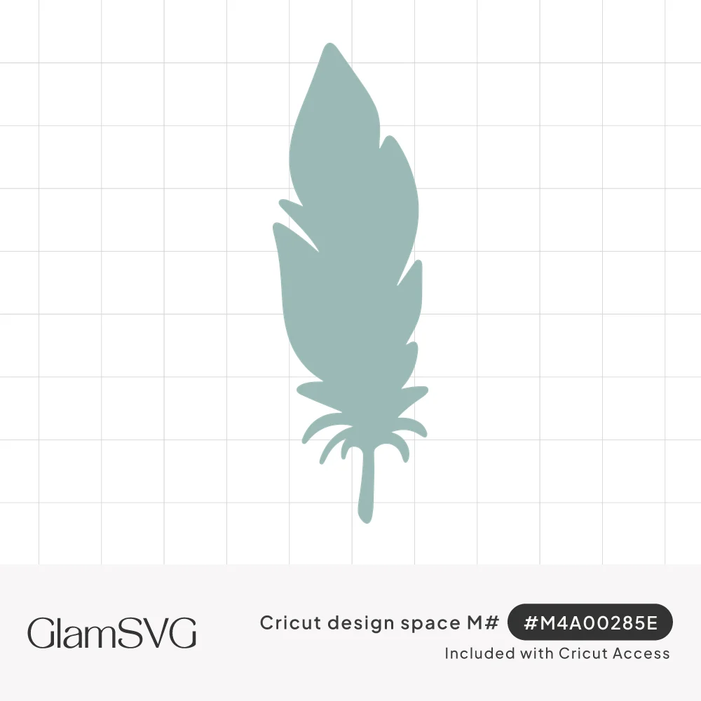 Solid sage green silhouette of a single feather with notched edges, wispy base and a thin quill