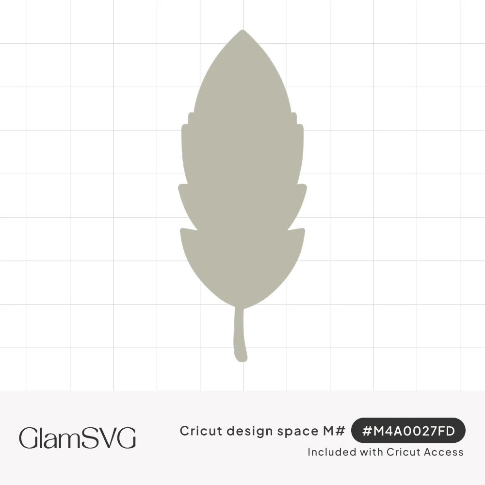 Solid sage green feather silhouette with notched edges and a short curved quill on a white background