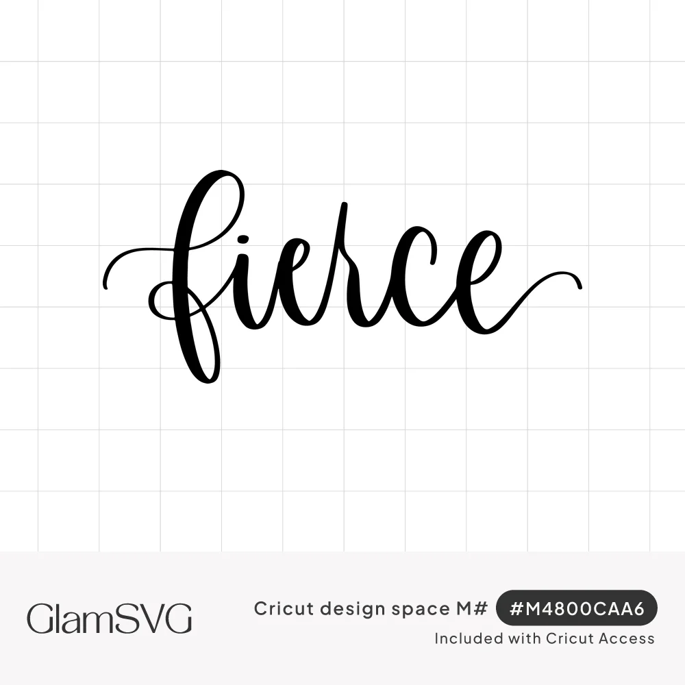 The word fierce in black brush script calligraphy with long curling swashes at the start and end