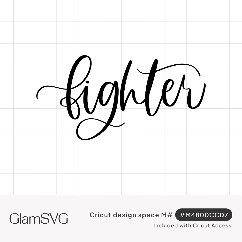 The word fighter in flowing black brush script lettering with long decorative swashes on a white background
