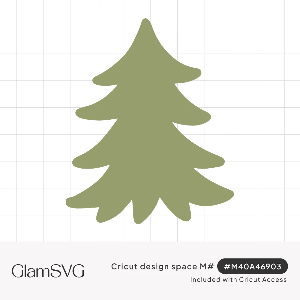 Sage green fir tree silhouette with soft, wavy drooping branches stacked in tiers under a pointed top