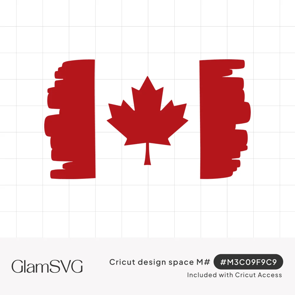 Red Canadian flag with rough brushstroke side bars and a solid maple leaf in the center on a white background
