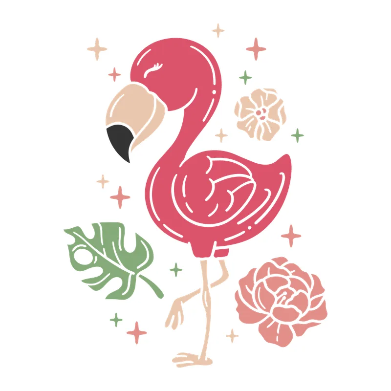 Tropical Flamingo and Blooms